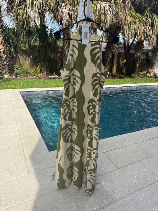 Mon Renn Dresses & Skirts - MonRenn Midsummer Palm Apron Dress - Green & White